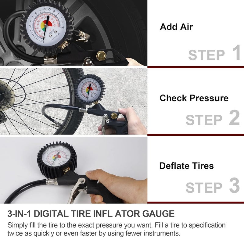 Hausse Heavy Duty Air Compressor Accessory Kit, Air Blow Gun and Air Hose Fittings, 1/4" NPT Air Tool Kit with 100 PSI Tire Inflator Gauge - Image 3