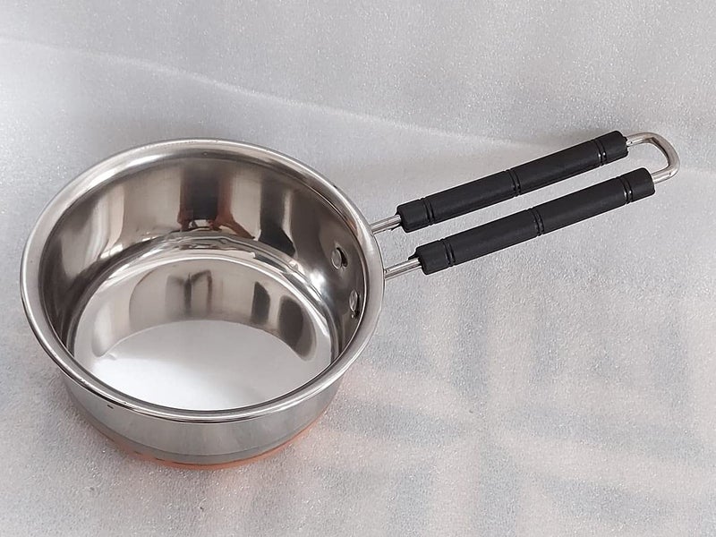 SVS ONLINE Stainless Steel Copper Bottom Sauce Pan Flat Base Tea Milk Tapeli Patila Pot Cookware with Handle Pan Patila Bhagona Coffee Saucepan Container and Milk Saucepan Steel Copper 1000 ml - Image 2
