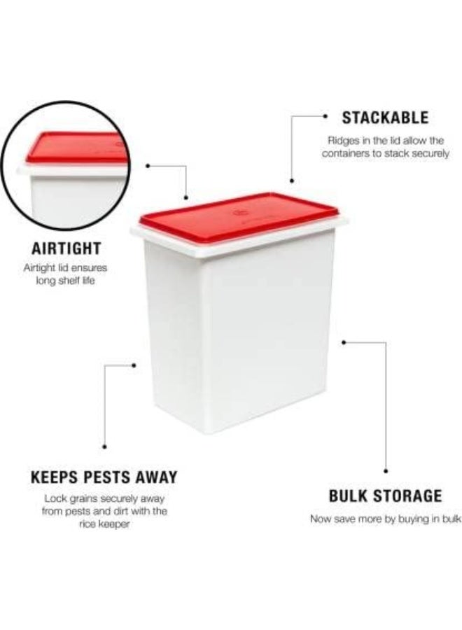 توبروير حافظة بلاستيكية للأرز/الدقيق، سعة 10 كجم، غطاء أحمر محكم الإغلاق - Image 3