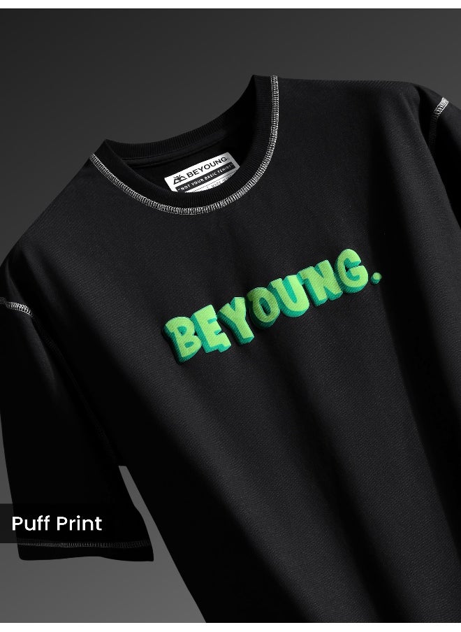 Beyoung Black  Puff Print Oversized T-shirt  - Image 5