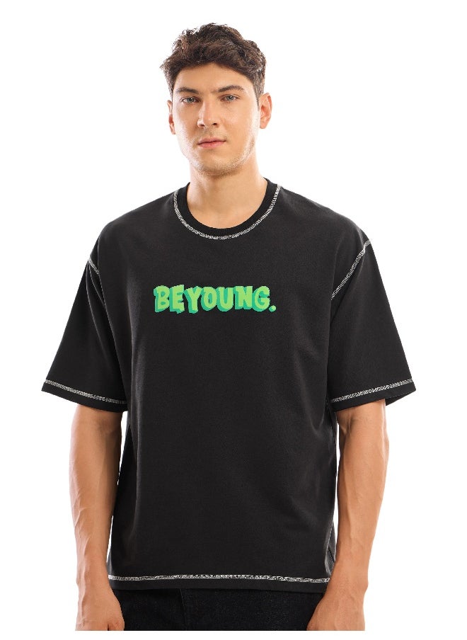 Beyoung Black  Puff Print Oversized T-shirt  - Image 3