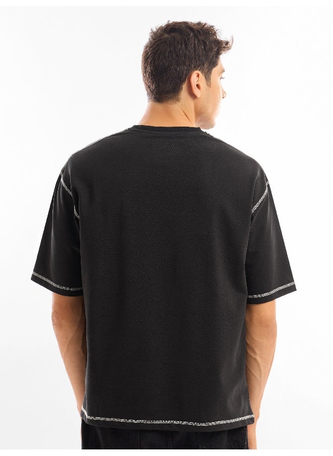 Beyoung Black  Puff Print Oversized T-shirt  - Image 2