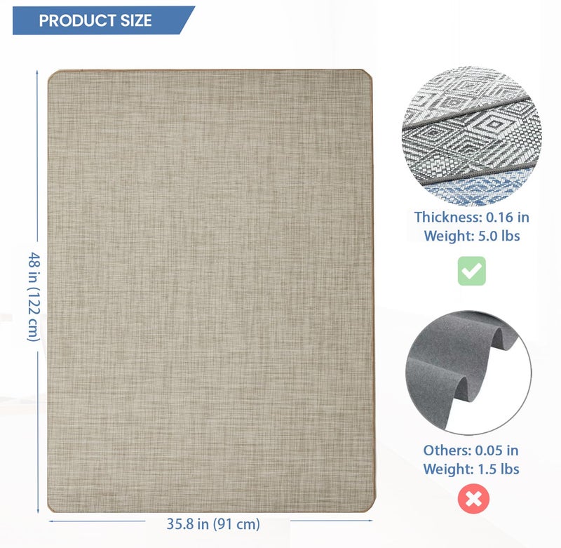 RccugmatS Chair Mat for Hardwood Floor, 36" x 48" Heavy Duty Office Chair Mat for Rolling Chairs, Anti Slip, Non-Curve, Floor Protector for Home Office, Beige - Image 2