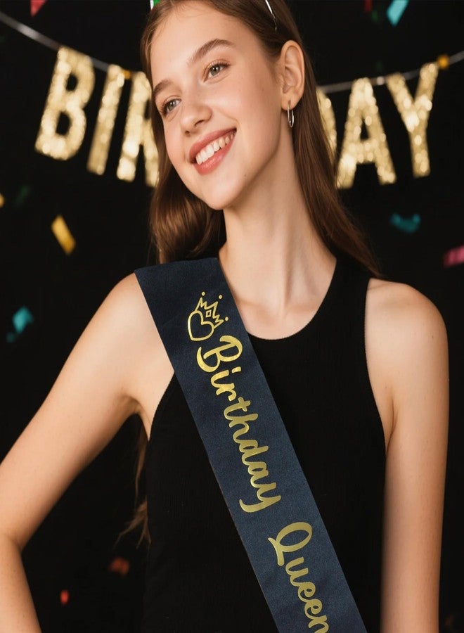 لوويجز وشاح عيد ميلاد الملكة من لويجز، مصنوع من الساتان الأسود ومزين بحروف ذهبية، هدية مثالية للنساء والفتيات، مستلزمات تزيين الحفلات (أسود) - Image 2