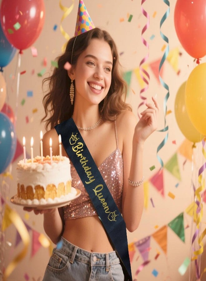 لوويجز وشاح عيد ميلاد الملكة من لويجز، مصنوع من الساتان الأسود ومزين بحروف ذهبية، هدية مثالية للنساء والفتيات، مستلزمات تزيين الحفلات (أسود) - Image 3