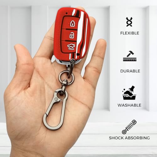 KEYCEPT Tristar Key Cover for Hyundai Grand i10 NIOS Asta| Venue| i20| Aura| Creta| Exter| i20 Elite| Verna 4s| i20 Active| Venue Sx| Elantra 3 Button Smart Key with Keychain. (Type 1, Red) - Image 5