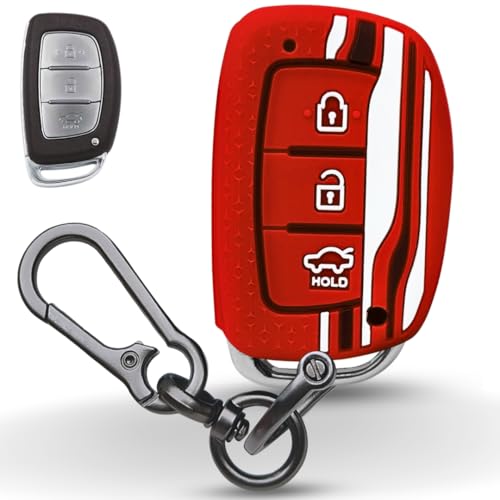 KEYCEPT Tristar Key Cover for Hyundai Grand i10 NIOS Asta| Venue| i20| Aura| Creta| Exter| i20 Elite| Verna 4s| i20 Active| Venue Sx| Elantra 3 Button Smart Key with Keychain. (Type 1, Red) - Image 1