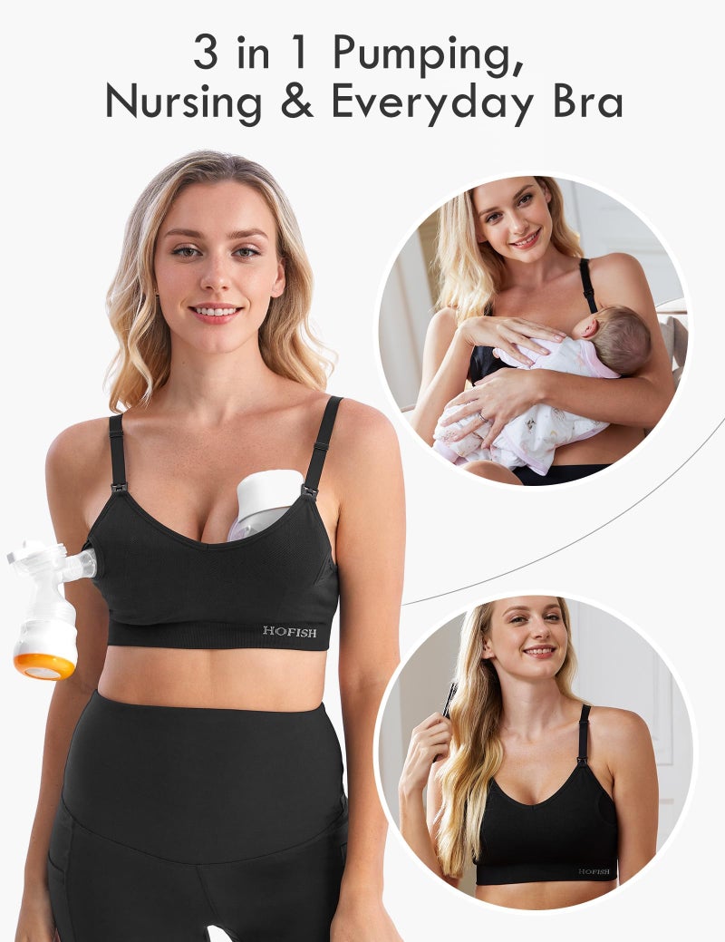 HOFISH Hands Free Pumping Bra, Nursing & Breastfeeding Bra in One,Supportive Breast Pump Bra for All-Day Wear 1Pack Black S - Image 2
