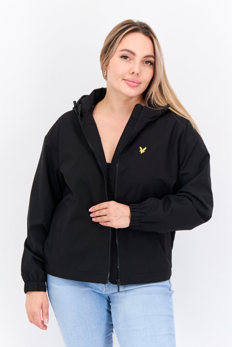 Lyle & Scott Women Embroidered Logo Hooded Jacket, Black - Image 1