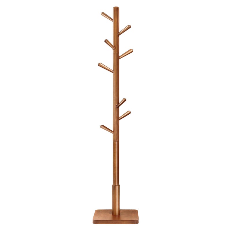 VASAGLE Solid Wood Coat Rack, Free Standing Hall Coat Tree with 8 Hooks, 3 Height Options, for Coats, Hats, Bags, Purses, for Entryway, Hallway, Rubberwood Hooks and Pole, Dark Walnut URCR010W01 - Image 1