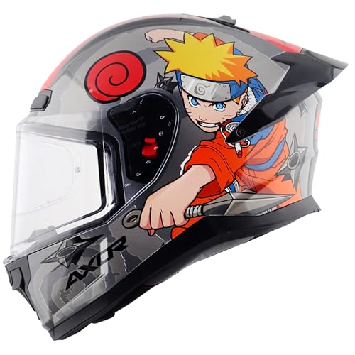 Axor Saber Naruto ISI ECE and DOT Certified Matte Finish Full Face Helmet for Men with Pinlock Fitted Clear Visor -Dull Black Orange-XL - Image 1