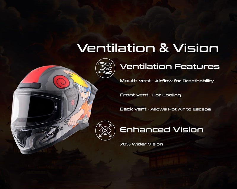Axor Saber Naruto ISI ECE and DOT Certified Matte Finish Full Face Helmet for Men with Pinlock Fitted Clear Visor -Dull Black Orange-XL - Image 3