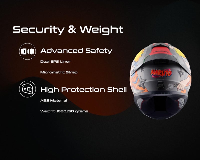 Axor Saber Naruto ISI ECE and DOT Certified Matte Finish Full Face Helmet for Men with Pinlock Fitted Clear Visor -Dull Black Orange-XL - Image 5
