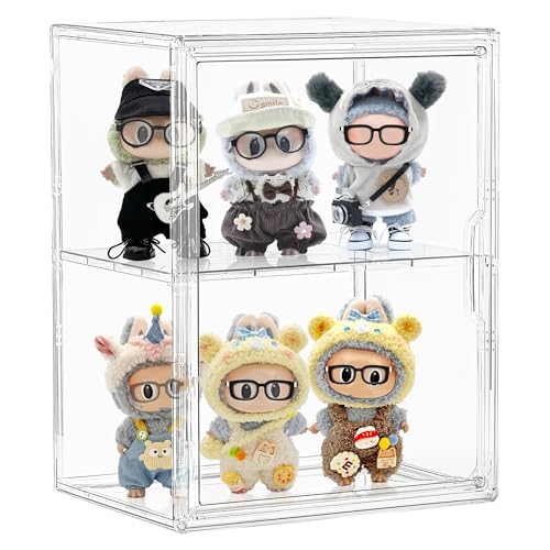 Attelite Acrylic Display Case for Collectibles, Clear Storage Bin with 3 Adjustable Layers and 1 Removable Divider, Stackable Clear Storage Box with Magnetic Door for Figures, Home or Office,Large - Image 1