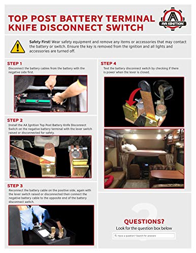 AA Ignition Top Post Battery Terminal Knife Disconnect Switch - Isolator Master Power Cut-Off Negative Post for Cars, Boat, Trucks, Marine, RV, ATV, Camper - 12V DC 200 Amp On Off Position Blade Switch - Image 3