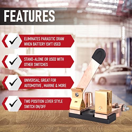 AA Ignition Top Post Battery Terminal Knife Disconnect Switch - Isolator Master Power Cut-Off Negative Post for Cars, Boat, Trucks, Marine, RV, ATV, Camper - 12V DC 200 Amp On Off Position Blade Switch - Image 2