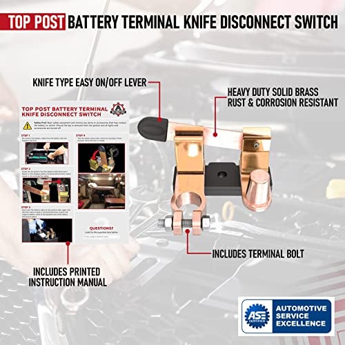AA Ignition Top Post Battery Terminal Knife Disconnect Switch - Isolator Master Power Cut-Off Negative Post for Cars, Boat, Trucks, Marine, RV, ATV, Camper - 12V DC 200 Amp On Off Position Blade Switch - Image 4