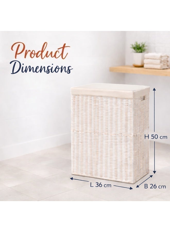 Homesmiths Small Laundry Hamper with Lid and Removable Liner L36 x B26 x H50 cm, White | Compact Laundry Basket for Clothes, Towels & Linens, Modern Storage Organizer for Bedroom, Bathroom or Dorm Use - Image 2