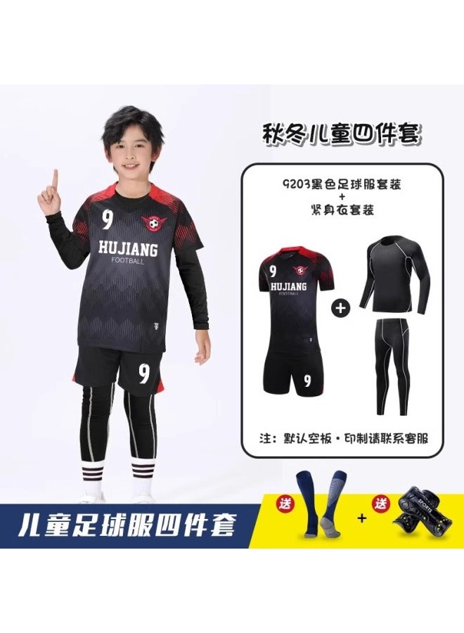 Children's Football Training Suit Four-Piece Set for Boys and Girls – Sports Match Jersey with Socks and Protective Gear