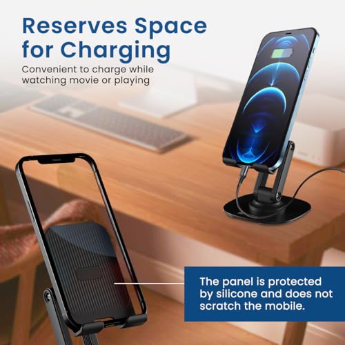 Portronics Mobot III 360° Rotatable & Foldable Mobile Phone Holder With Stable Metallic base,Adjustable Height, Anti Skid Pad,Tabletop Mobile Phone Stand for all Smartphones,tablets,Kindle,ipad(Black) - Image 5