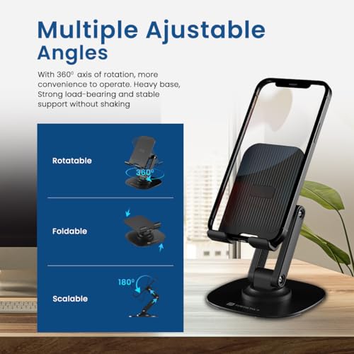 Portronics Mobot III 360° Rotatable & Foldable Mobile Phone Holder With Stable Metallic base,Adjustable Height, Anti Skid Pad,Tabletop Mobile Phone Stand for all Smartphones,tablets,Kindle,ipad(Black) - Image 4
