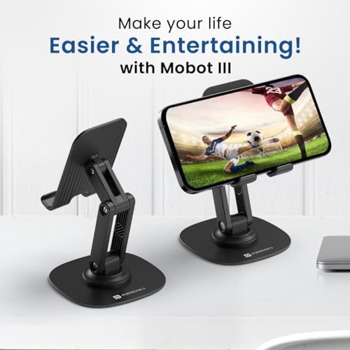 Portronics Mobot III 360° Rotatable & Foldable Mobile Phone Holder With Stable Metallic base,Adjustable Height, Anti Skid Pad,Tabletop Mobile Phone Stand for all Smartphones,tablets,Kindle,ipad(Black) - Image 2