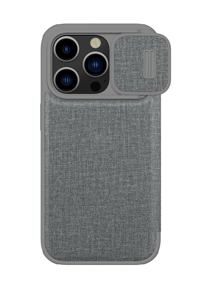 Nillkin Nillkin Qin Pro Leather (Plain Leather & Cloth) Series Cover Case Designed For Apple iPhone 15 Pro Max - Classical Grey - Image 5