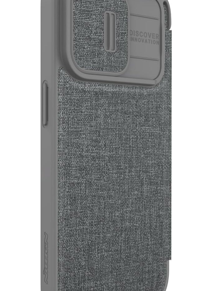 Nillkin Nillkin Qin Pro Leather (Plain Leather & Cloth) Series Cover Case Designed For Apple iPhone 15 Pro Max - Classical Grey - Image 3
