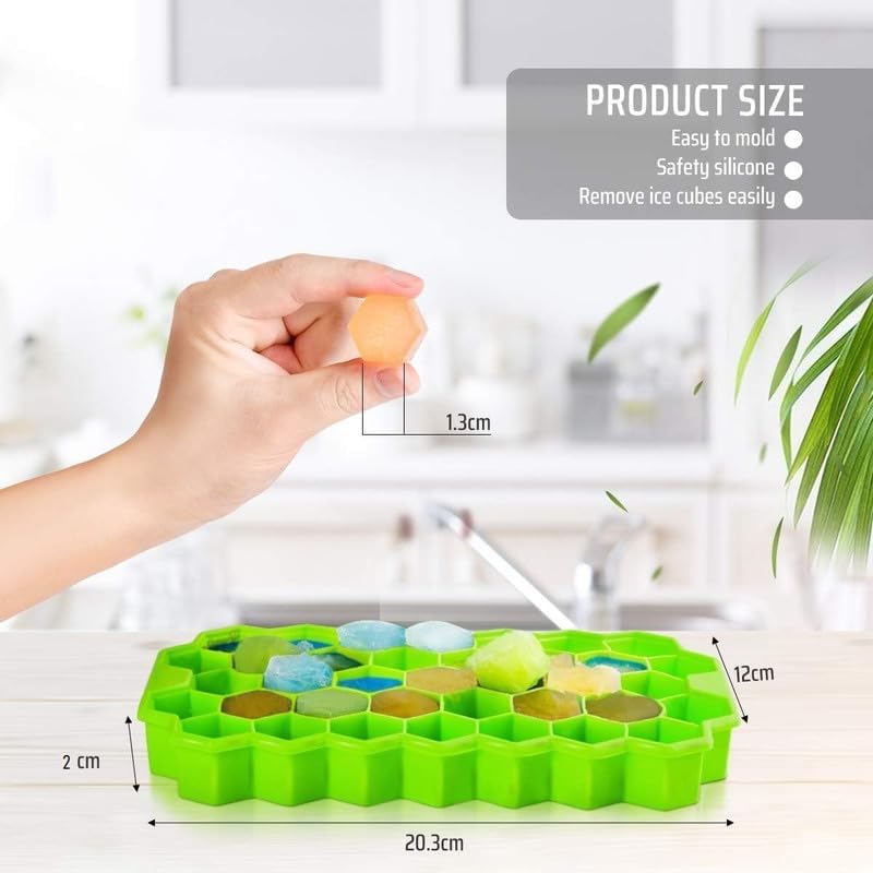 PROBUY Flexible Silicone Honeycomb 37 Cavity Ice Cube Tray with Lid Trays for Freezer Moulds Small Cubes Whiskey Fridge Bar Soft Ice Cube Tray (Pack of 1)(Multicolor) - Image 5