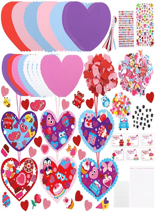LOAVER 24 Sets Valentines Day Heart Ornaments Craft Kit,DIY Assorted Foam Heart with Heart Shape Stickers Googly Eyes Rhinestones Bookmark for Valentines Day Presents Gift Exchange Craft Supplies - Image 1