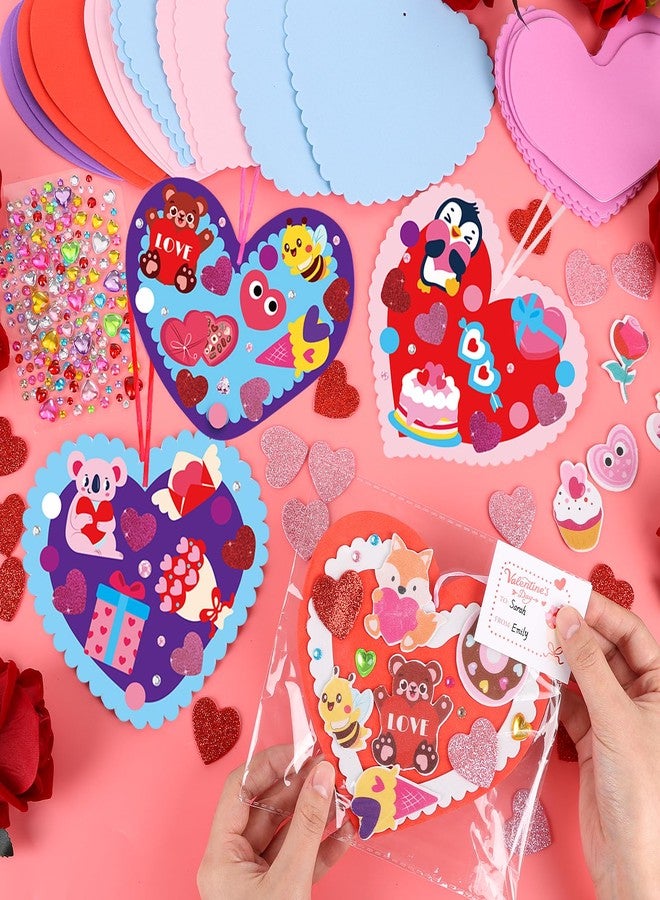 LOAVER 24 Sets Valentines Day Heart Ornaments Craft Kit,DIY Assorted Foam Heart with Heart Shape Stickers Googly Eyes Rhinestones Bookmark for Valentines Day Presents Gift Exchange Craft Supplies - Image 3