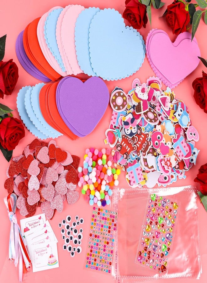 LOAVER 24 Sets Valentines Day Heart Ornaments Craft Kit,DIY Assorted Foam Heart with Heart Shape Stickers Googly Eyes Rhinestones Bookmark for Valentines Day Presents Gift Exchange Craft Supplies - Image 2