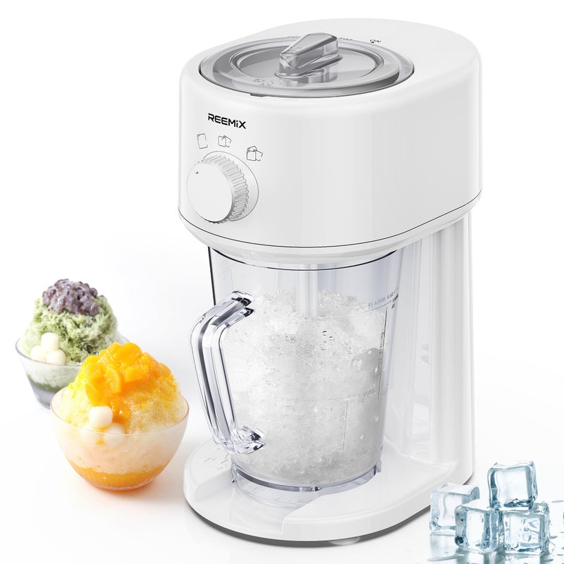 Reemix Shaved Ice Machine, Electric Ice Shaver and Snow Cone Machine with Large Capacity Storage, Portable Ice Crusher Ice Thickness Can be Adjusted (White) - Image 1
