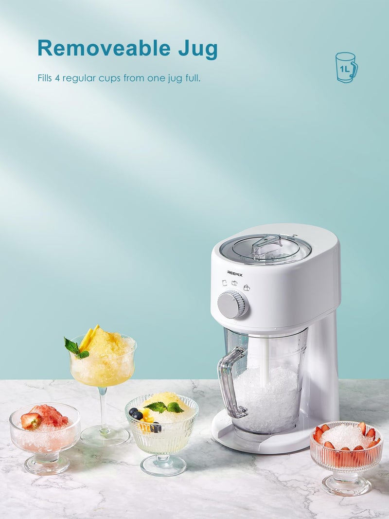 Reemix Shaved Ice Machine, Electric Ice Shaver and Snow Cone Machine with Large Capacity Storage, Portable Ice Crusher Ice Thickness Can be Adjusted (White) - Image 3
