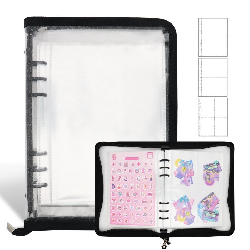 Ruatu Sticker Storage Organizer Binder A5 Sticker Book Collecting Album Reusable Sticker Collection Book with Pocket Zipper Sticker Holder Keeper Book for Adult Collecting Sticker (black) - Image 1