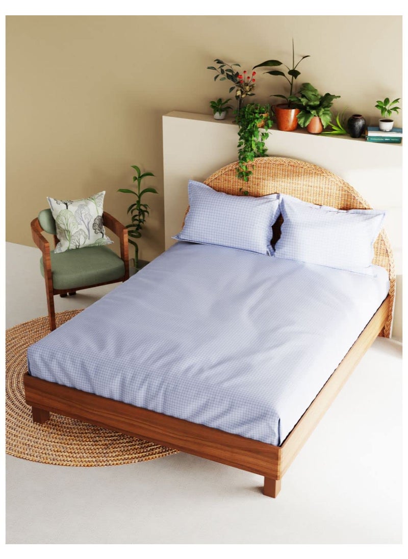 Bianca - BIANCA Extra Soft 100% Satin Egyptian Cotton XL King Size Bedsheet with 2 Pillow Covers -3pc Set (Botanical) | 100% Extra Soft Satin Egyptian Cotton Designer | Checks-Blue - Image 1