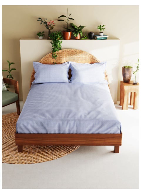 BIANCA Extra Soft 100% Satin Egyptian Cotton XL King Size Bedsheet with 2 Pillow Covers -3pc Set (Botanical) | 100% Extra Soft Satin Egyptian Cotton Designer | Checks-Blue