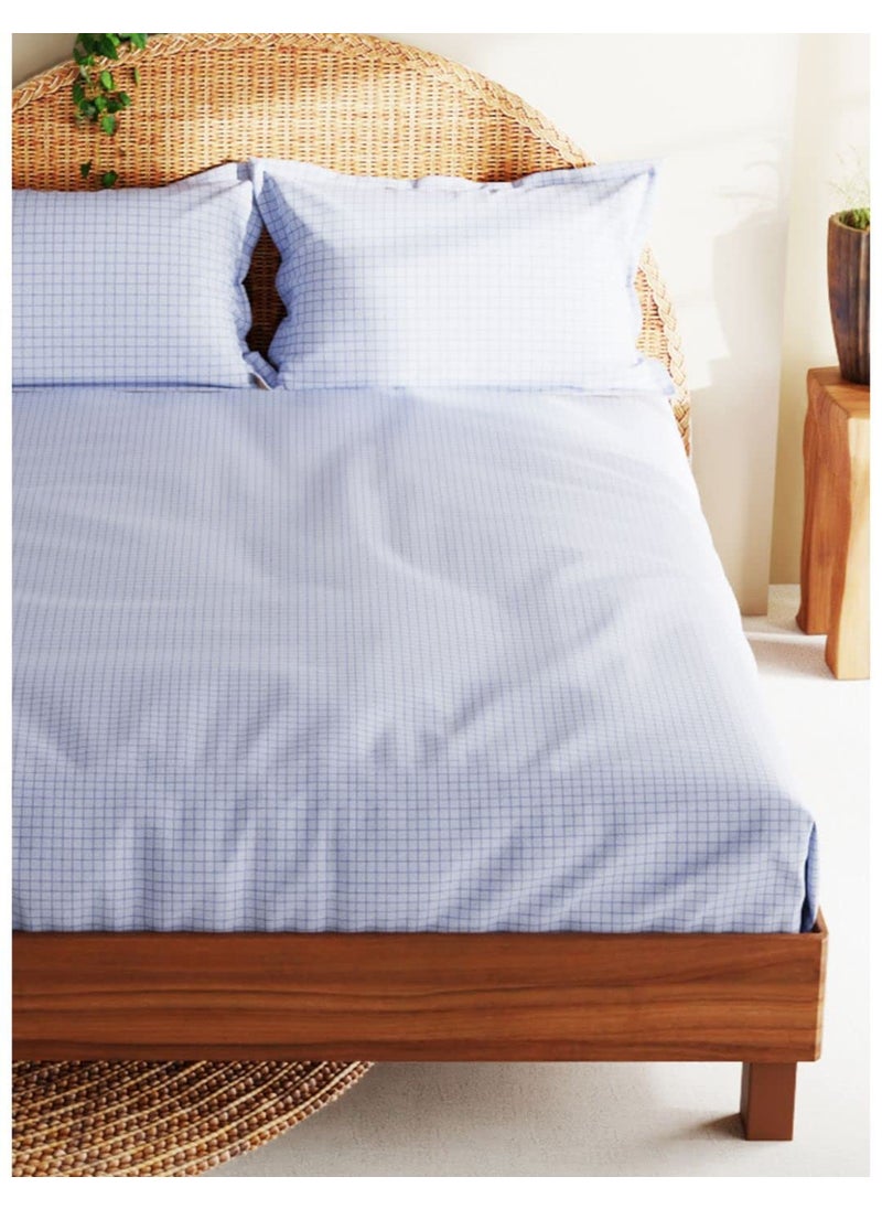Bianca - BIANCA Extra Soft 100% Satin Egyptian Cotton XL King Size Bedsheet with 2 Pillow Covers -3pc Set (Botanical) | 100% Extra Soft Satin Egyptian Cotton Designer | Checks-Blue - Image 1