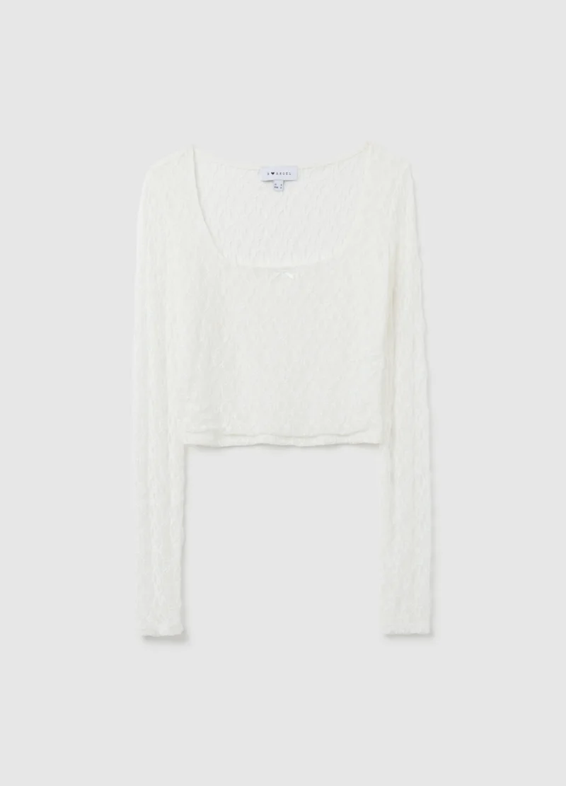 او في اس WHITE LONG TOP IN STRETCH FABRIC
