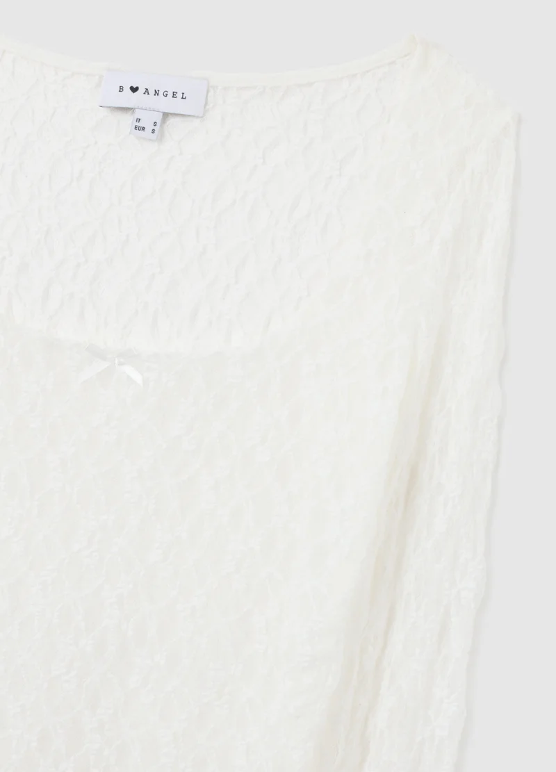 او في اس WHITE LONG TOP IN STRETCH FABRIC