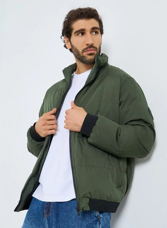 Styli Men Olive Relaxed Fit Puffer Jacket