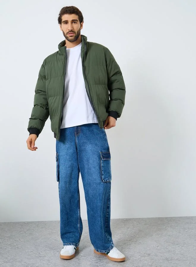 Styli Men Olive Relaxed Fit Puffer Jacket