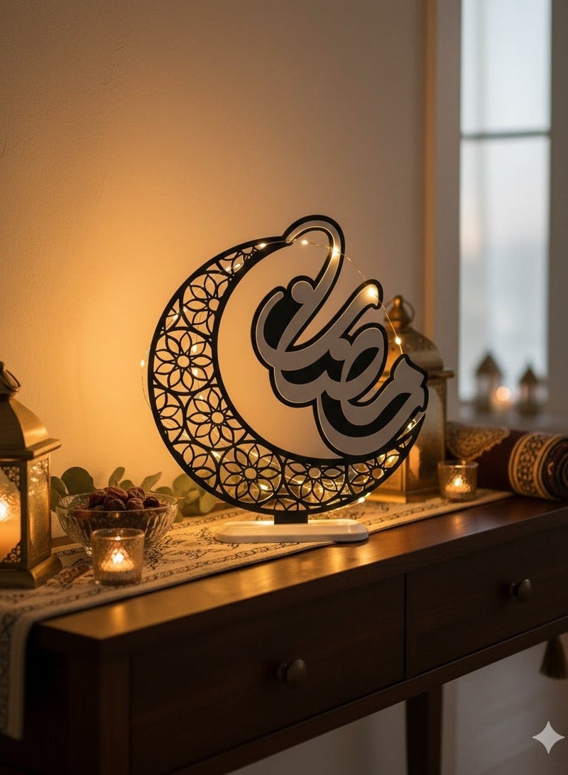أخوة ثلاثي الأبعاد رمضان ديكور هلال مزخرف مع عبارة "رمضان" - زينة طاولة أنيقة لإضفاء أجواء رمضانية رائعة - Image 2