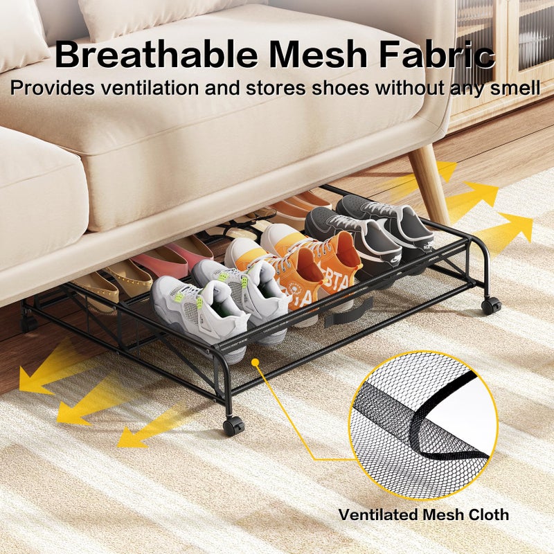 LeArex Under Bed Shoe Storage Organizer, 2 Pack Under Bed Storage Containers with Wheels for Under Bed Shoe Organizer Drawer Space Saving for bedroom - Image 3