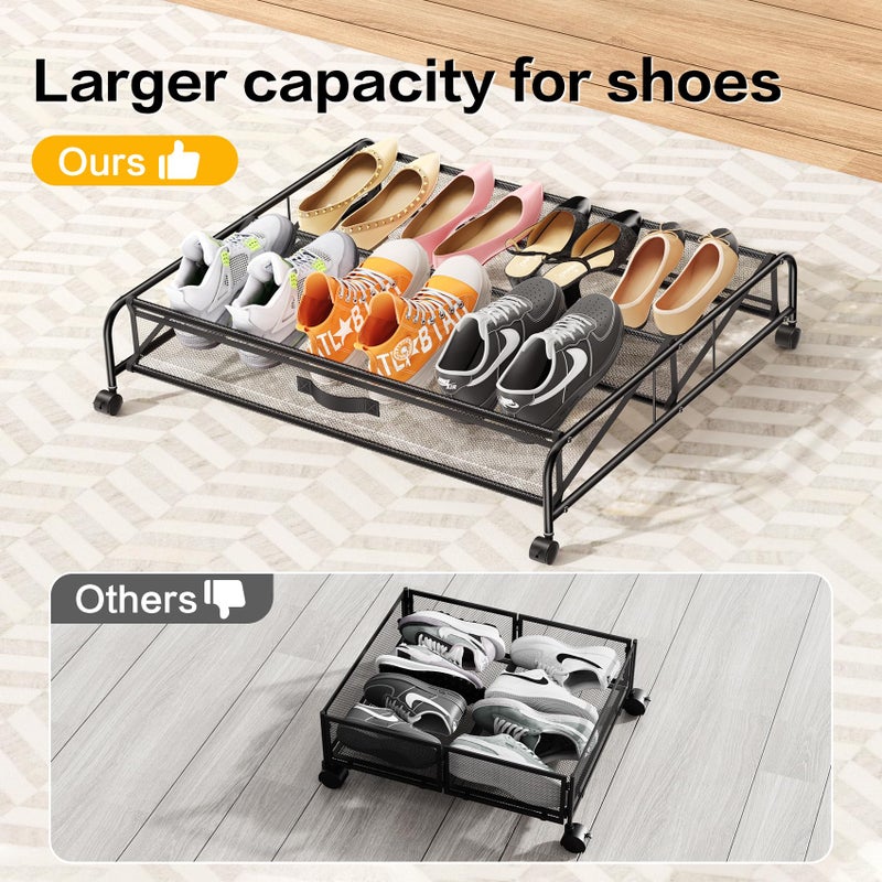 LeArex Under Bed Shoe Storage Organizer, 2 Pack Under Bed Storage Containers with Wheels for Under Bed Shoe Organizer Drawer Space Saving for bedroom - Image 4