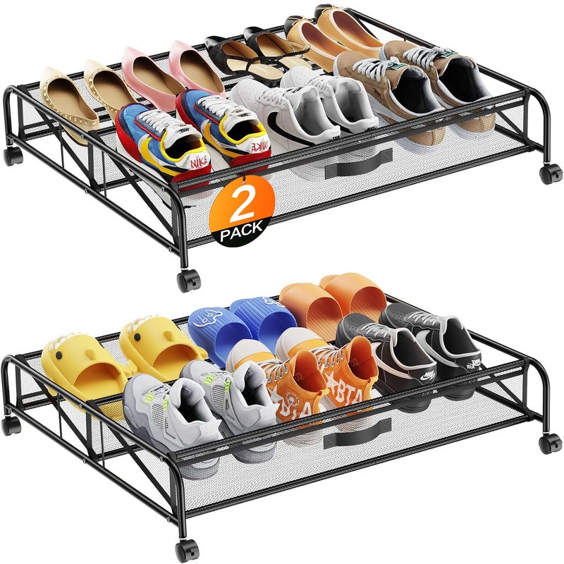 LeArex Under Bed Shoe Storage Organizer, 2 Pack Under Bed Storage Containers with Wheels for Under Bed Shoe Organizer Drawer Space Saving for bedroom - Image 1