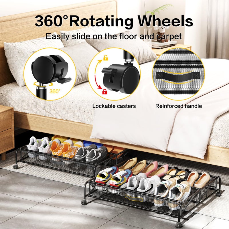 LeArex Under Bed Shoe Storage Organizer, 2 Pack Under Bed Storage Containers with Wheels for Under Bed Shoe Organizer Drawer Space Saving for bedroom - Image 2