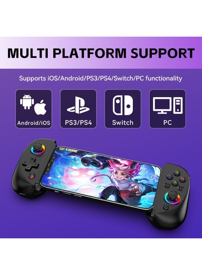 general Classic Stretching Gamepad D8 Mobile Gaming Controller Stretching 129-252mm for iOS/Android/iPad/PC/Nintendo Switch/PS3/PS4 Play Xbox Cloud Games/PS Remote Play/COD/Genshin Impact & More with Hall Effect Joystick/Trigger, 6 Axis Gyro, Dual Motor, RGB Lighting, One-Key Burst Function - Image 2