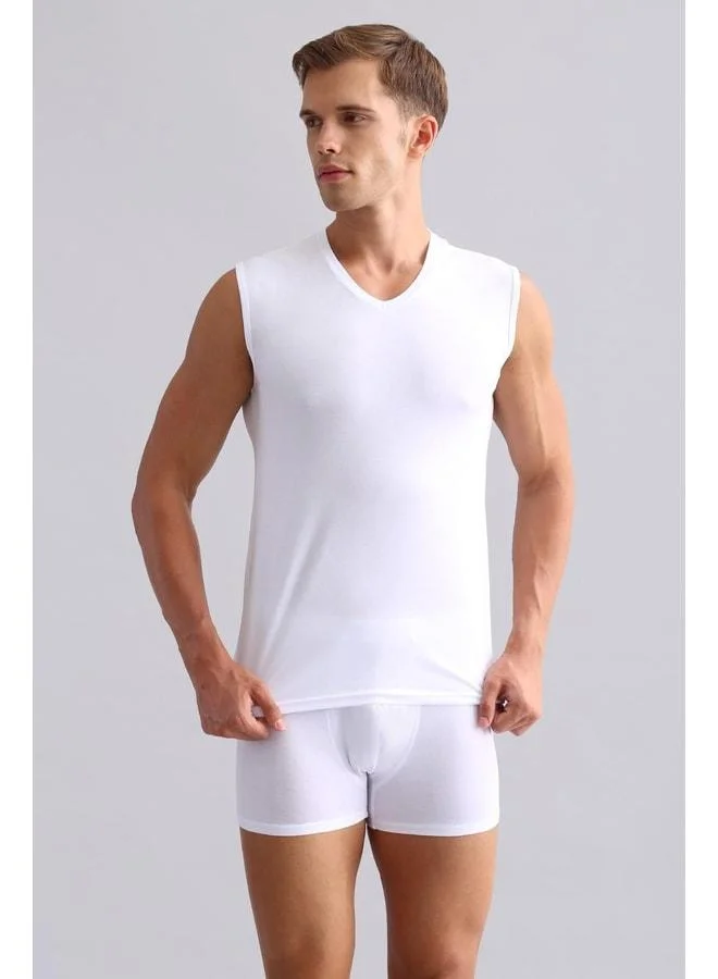 Aytuğ Cotton Modal by TENCEL HERCULES Slim Fit V-Neck Athletic Tank Top / T-Shirt White.