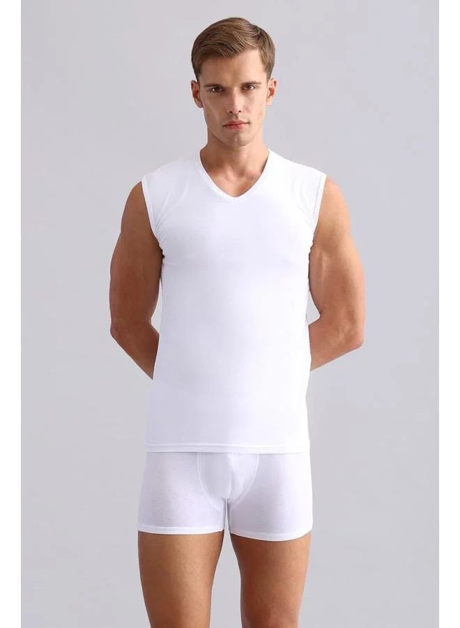 Aytuğ Cotton Modal by TENCEL HERCULES Slim Fit V-Neck Athletic Tank Top / T-Shirt White.